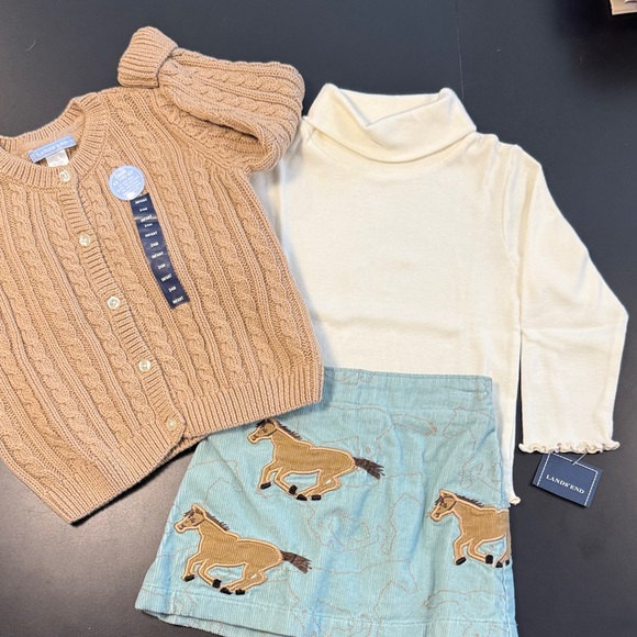Lands' End Cream Turtleneck, skirt and Tan Cable Knit Sweater for Kids - Picture 1 of 4